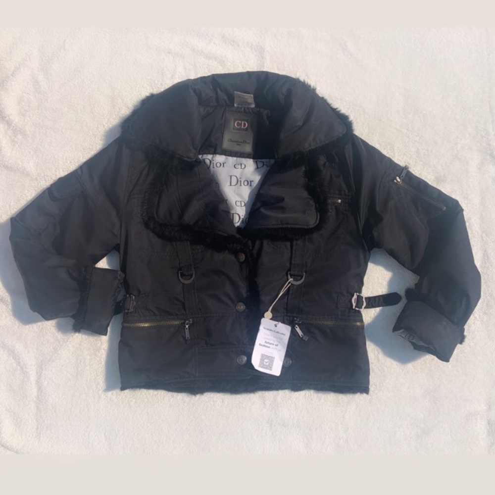 Christian Dior Y2K Black Puffer w/Rabbit Fur Trim EU40